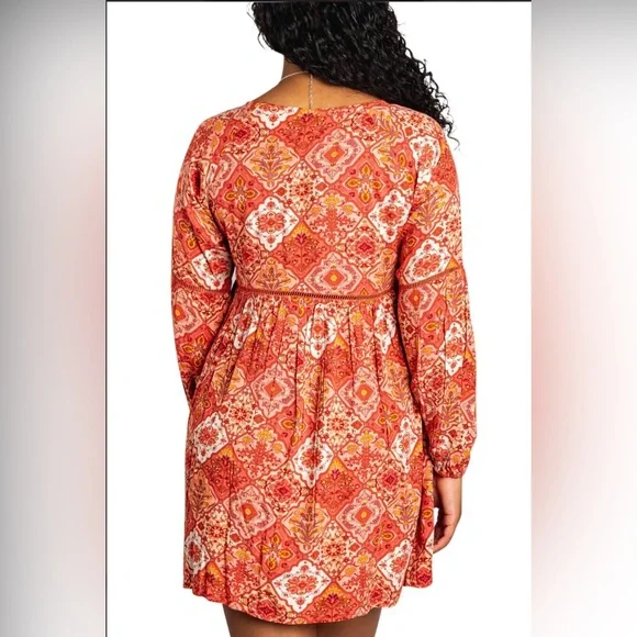 Ishka Mini Medium Paprika Tile Floral Dress - Picture 4 of 5